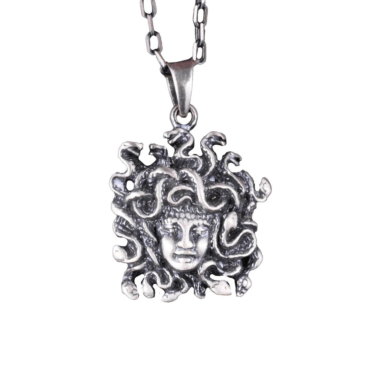 925 Sterling Silver Medusa Necklace, Mythological Gorgon Necklace, Handcrafted Silver Jewelry