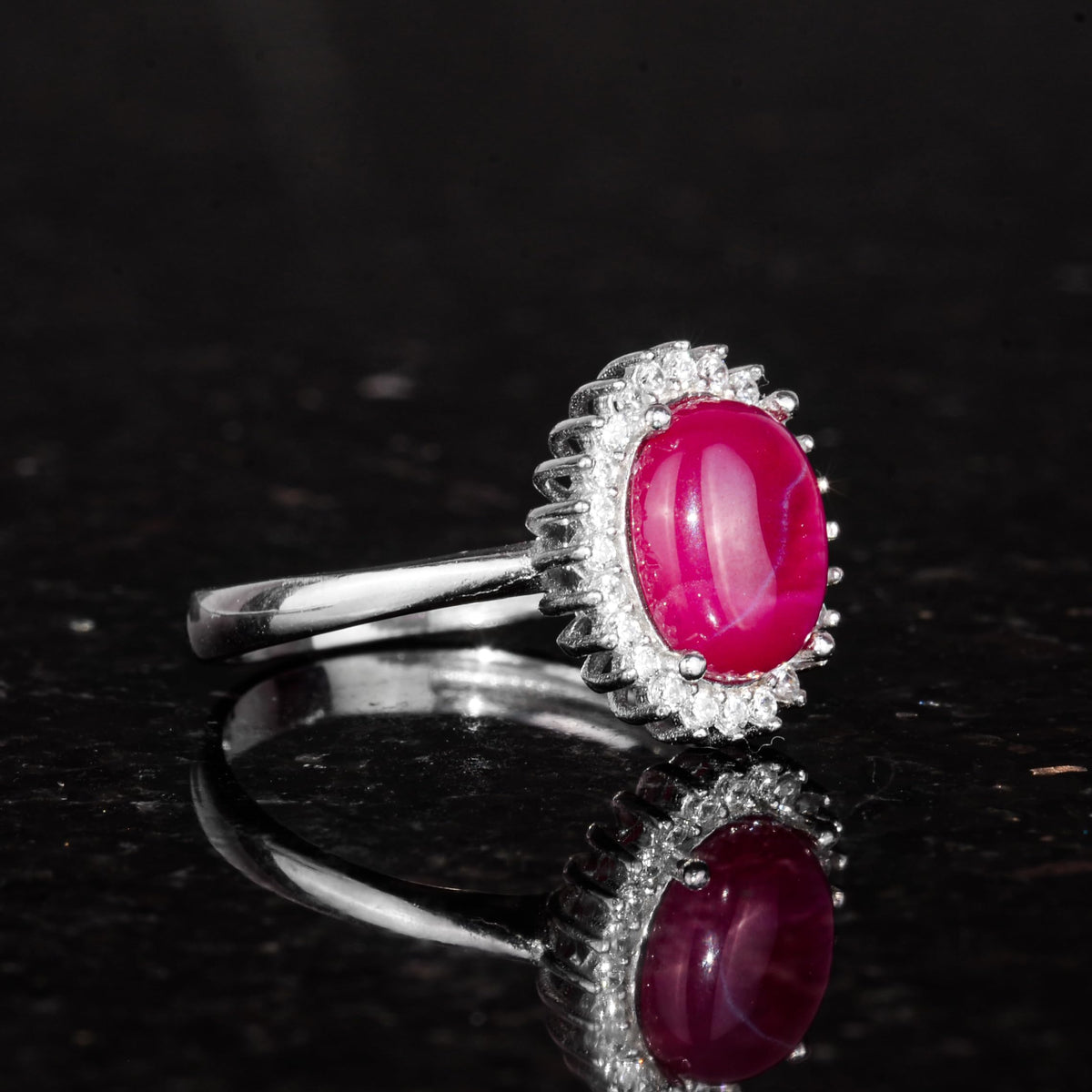 Silver Women's Ring - Natural Star Ruby — 6