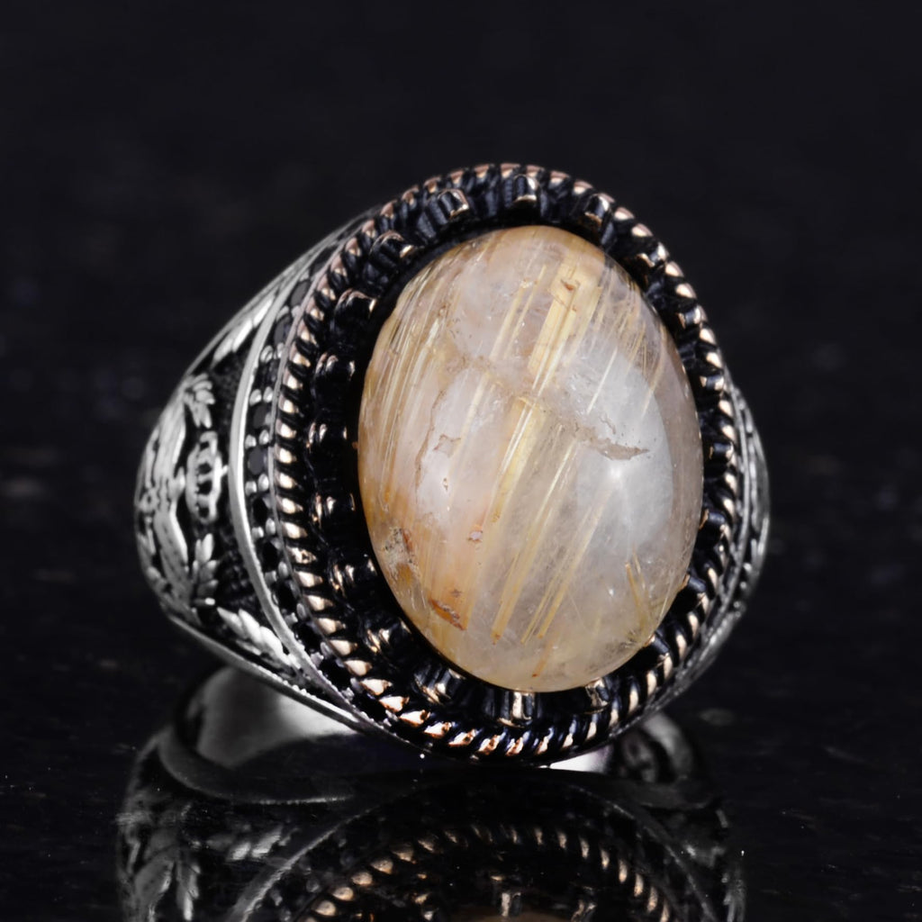 Natural Rutilated Quartz Ring - Handmade Eagle Design - 925 Sterling Silver — 5