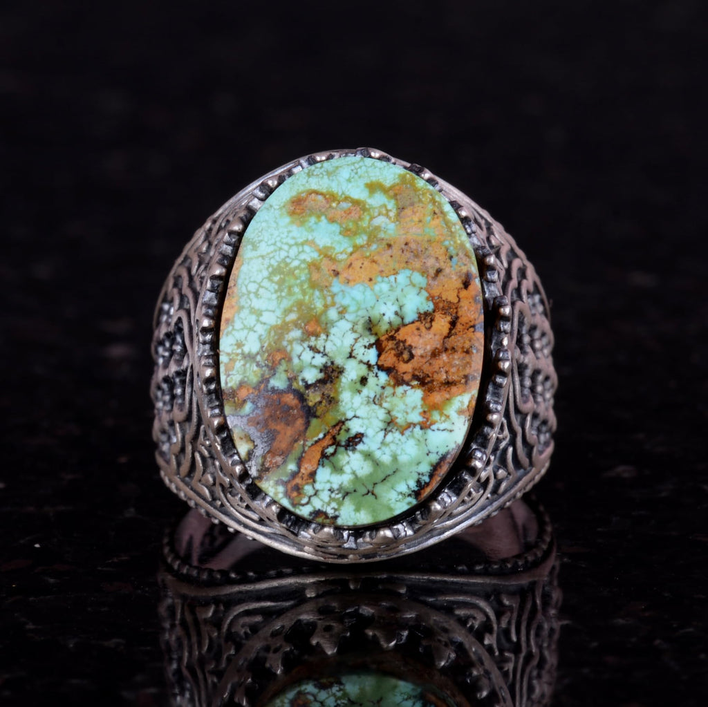 Authentic Real Natural Arizona Turquoise Stone Men's Ring - 925 Sterling Silver Ring - King Ring (Style-1) — 2