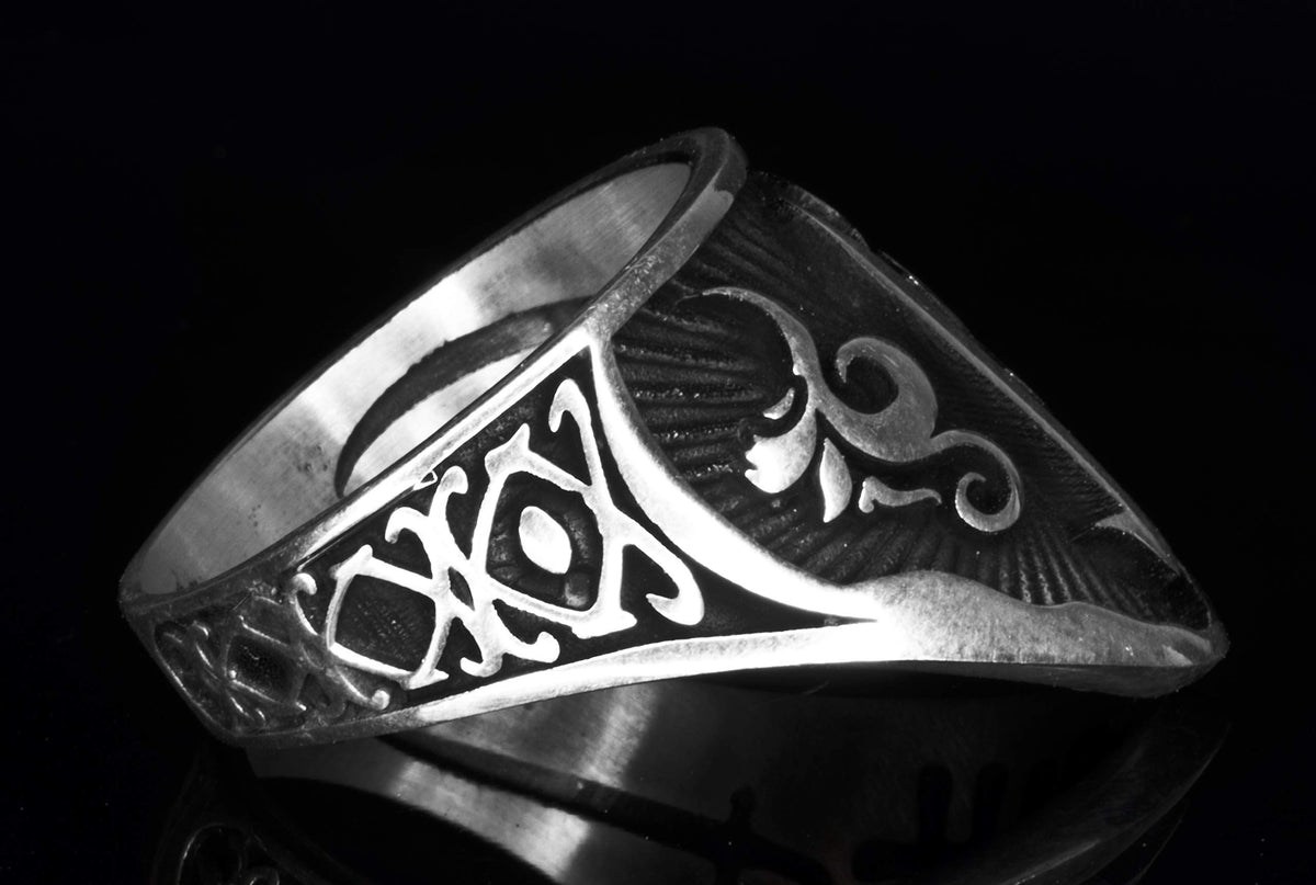 KAMBO 925 Sterling Silver Men's Archery Thumb Ring Handmade Vintage Statement Jewelry with Turkish Ottoman Ethnic Art De