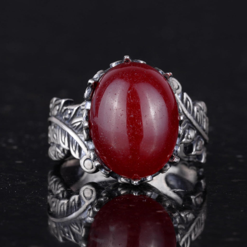 Natural Cabochon Ruby Stone Silver Women's Ring — 4