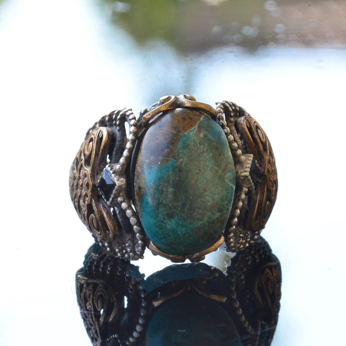 Handmade Natural Turquoise Ring with Celtic Knot Design - 925 Sterling Silver Men's Ring — 5