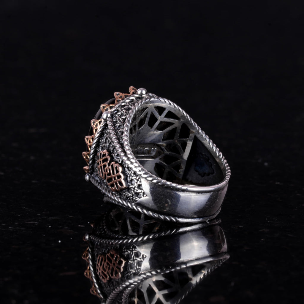 Natural Onyx Stone Ring - 925 Sterling Silver Men's Ring (Model-2) — 6