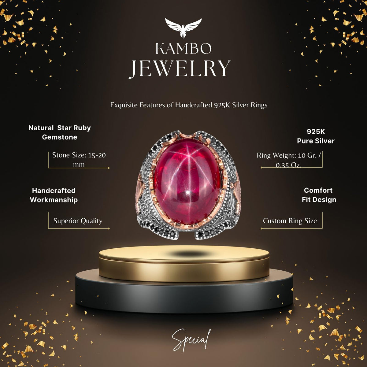 Islamic Star Ruby Stone Ring — 2