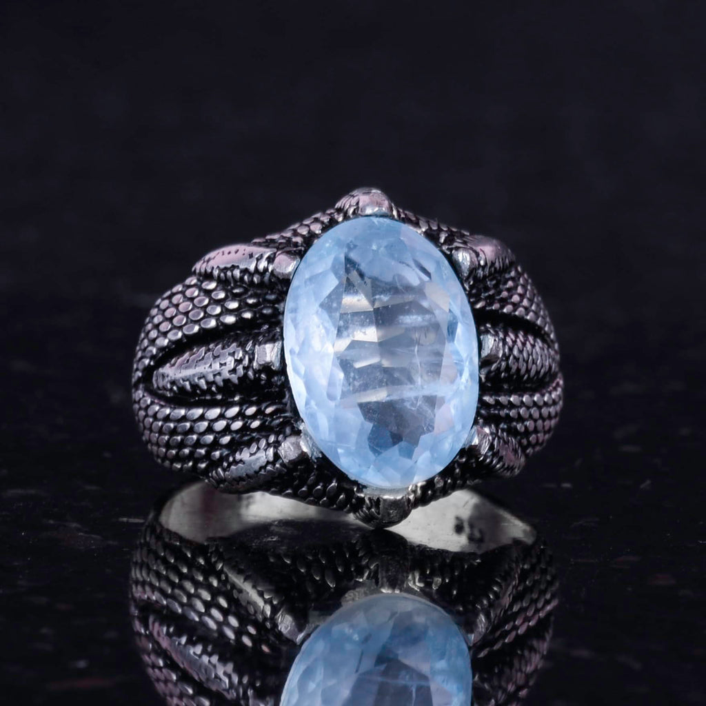 KAMBO Silver Claw Ring with Blue Paraiba Stone — 4