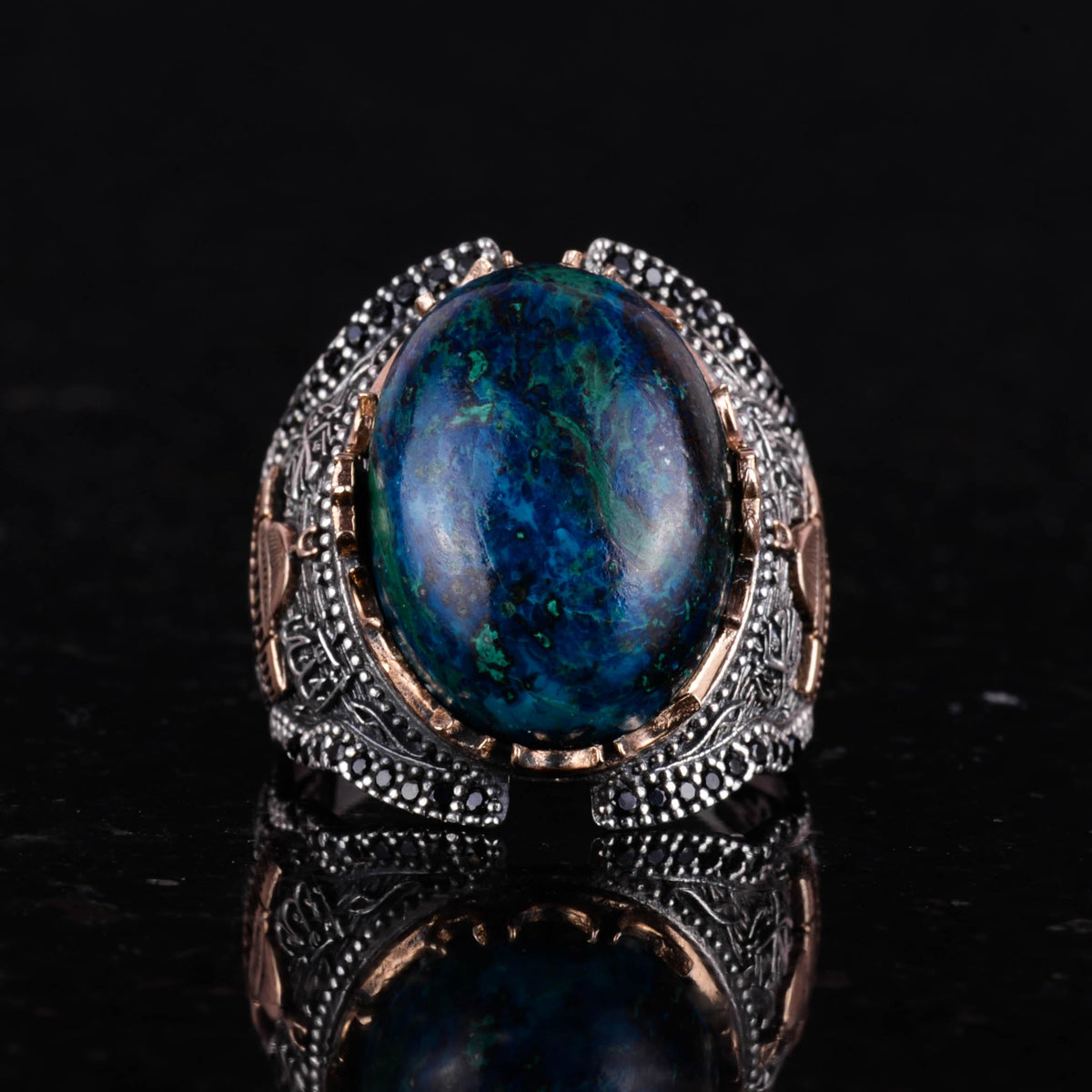 Islamic Ring, Natural Cabochon Azurite Stone Ring, 925 Sterling Silver Men's Ring — 4