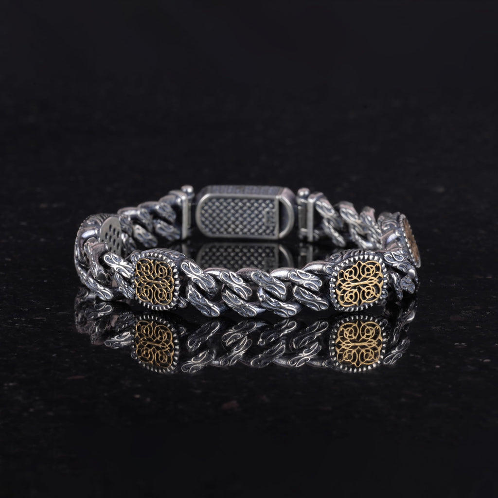 925 Sterling Silver Men's Bracelet, Vintage Lace Design, Handmade Chain Bracelet — 4
