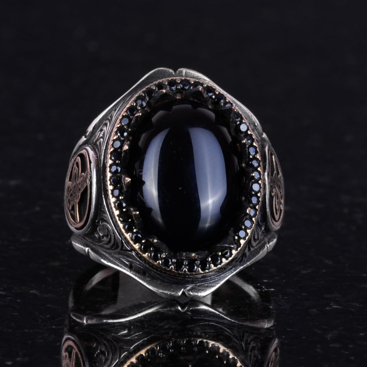 925 Sterling Silver Men's Ring - Natural Onyx Stone — 5
