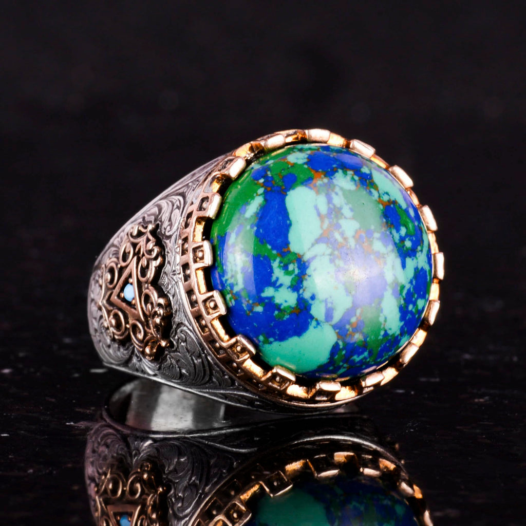 925 Sterling Silver King Ring - Handcrafted Men's Ring with Chrysocolla Stone — 5