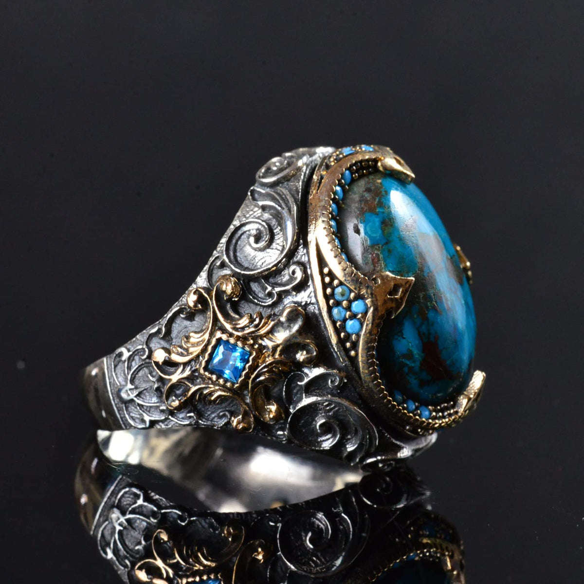 Men's Ring, Natural Azurite Stone Ring, 925 Sterling Silver — 4
