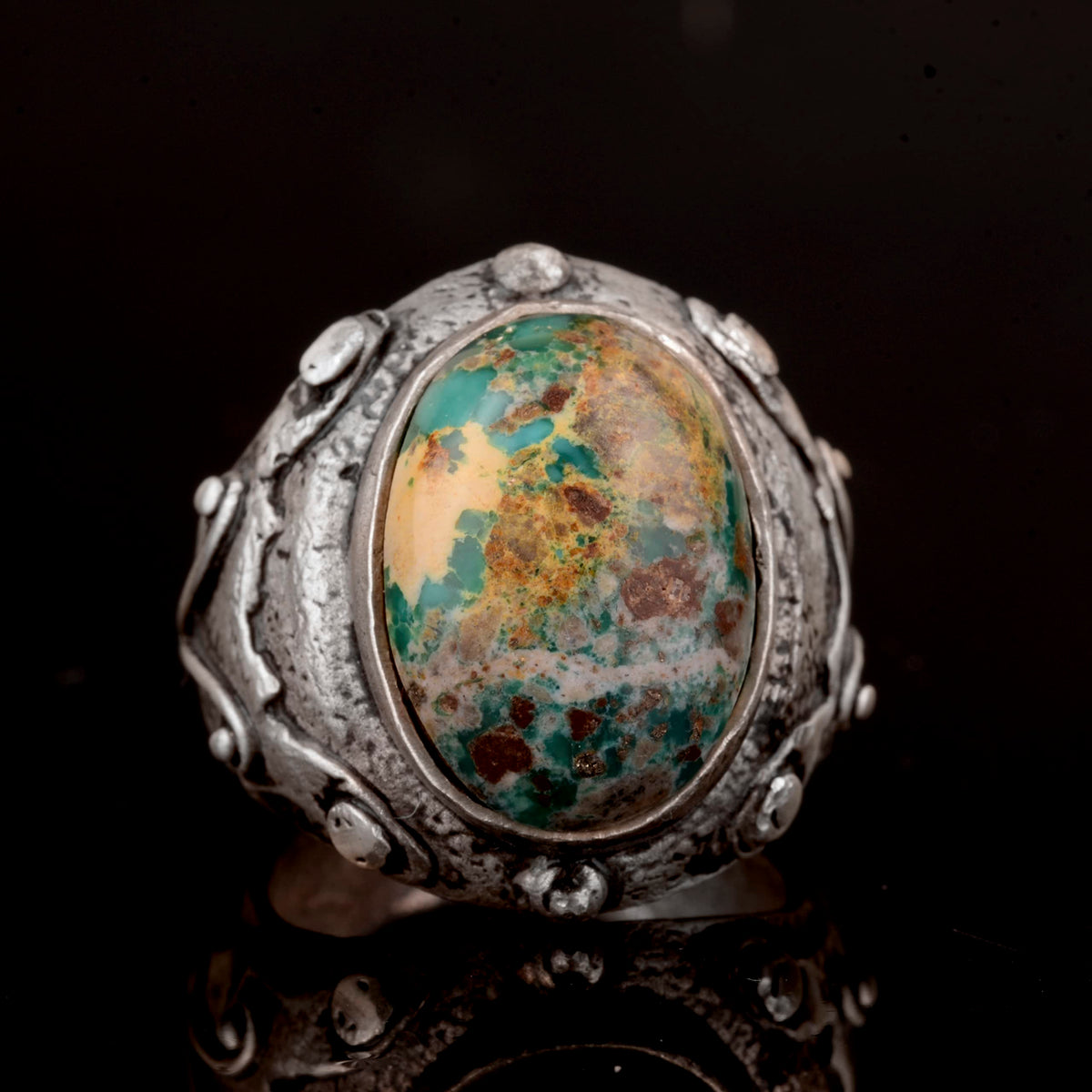 KAMBO Handmade Natural Arizona Turquoise Men's Ring in 925 Sterling Silver - Vintage Style-1 Statement Jewelry, Birthday