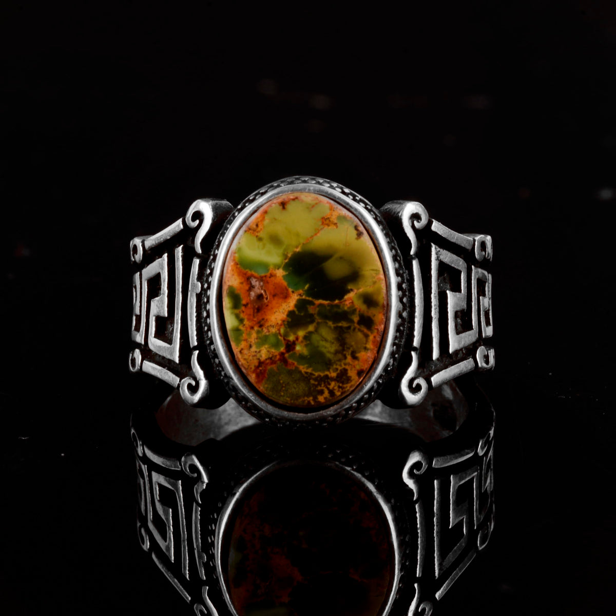 Natural Arizona Turquoise Stone Ring, 925 Sterling Silver Men's Ring (Model-2) — 2
