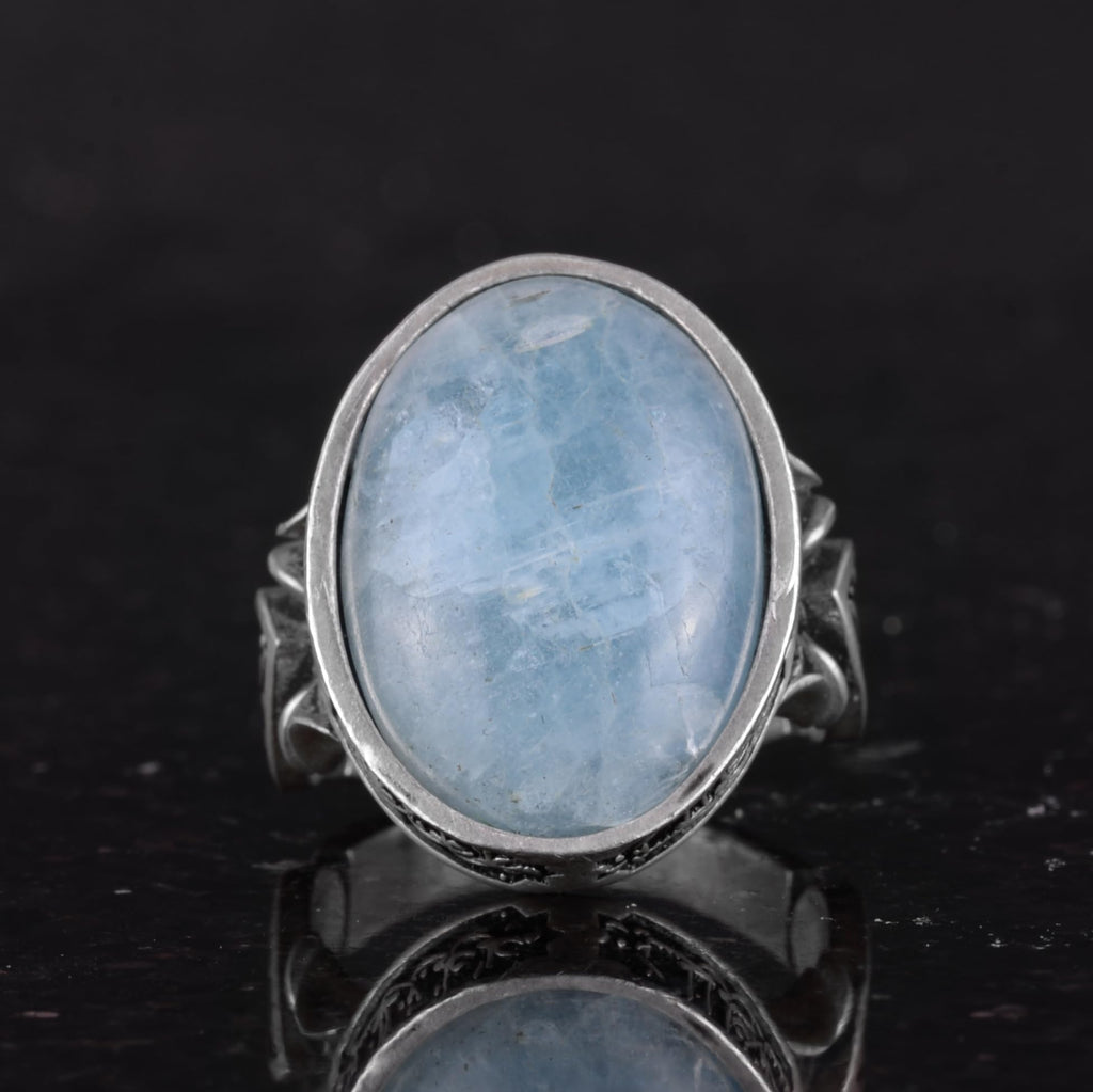 Natural Aquamarine Stone Men's Ring, Handcrafted 925 Sterling Silver Jewelry - Symbol of Peace, Protection, and Spirituality — 4