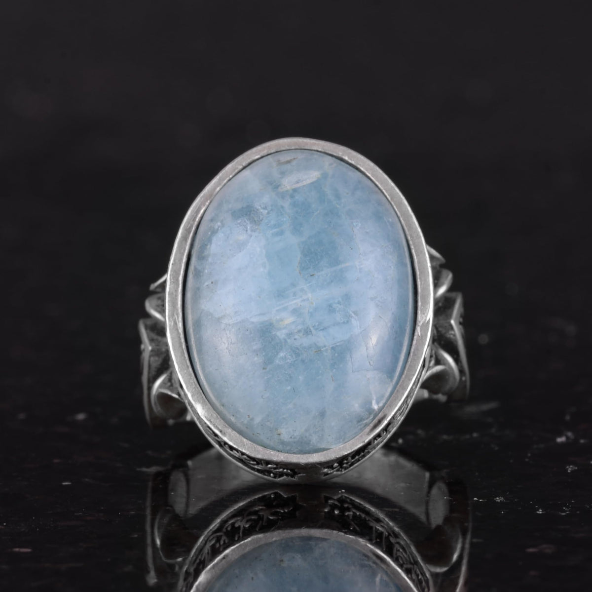 Natural Aquamarine Stone Men's Ring, Handcrafted 925 Sterling Silver Jewelry - Symbol of Peace, Protection, and Spirituality — 4