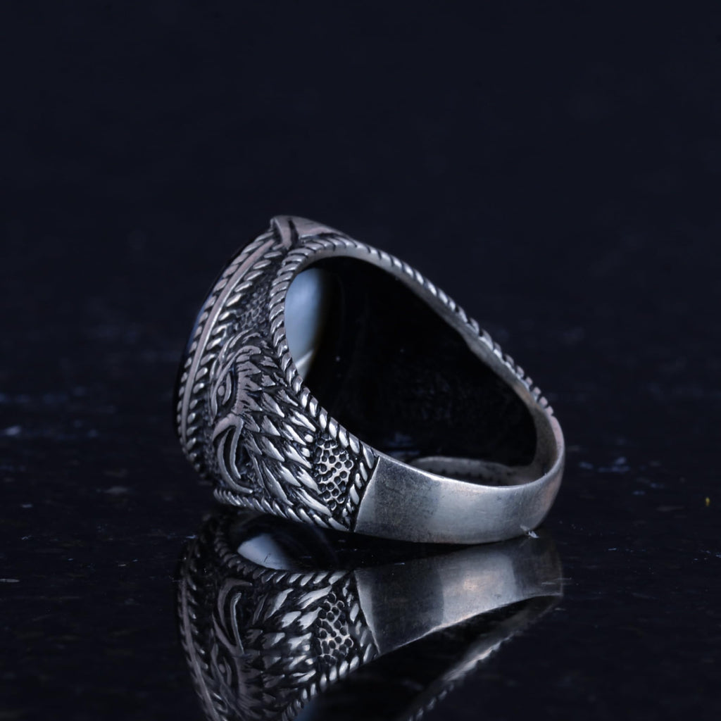 Men's Double-Headed Eagle Ring - Eagle Symbol Jewelry - 925 Sterling Silver Handcrafted Men's Ring (Black) — 7