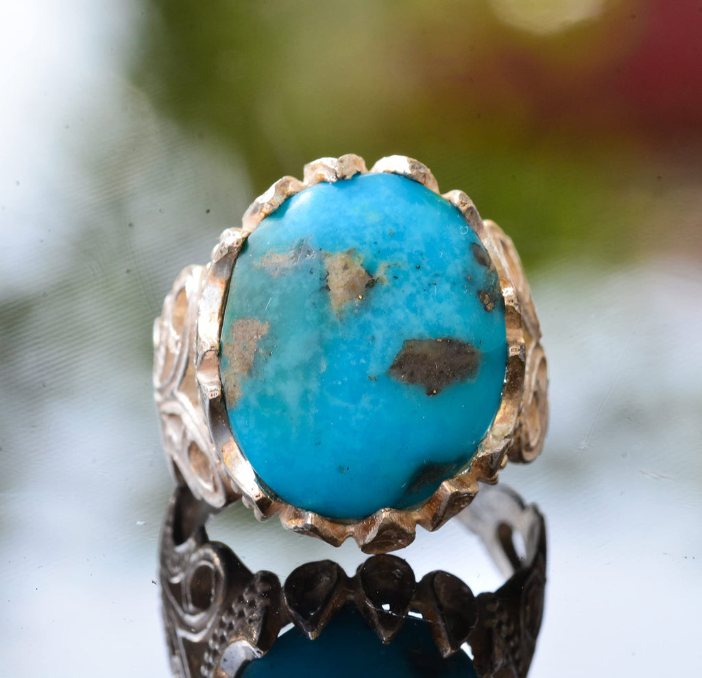 925 Sterling Silver Men's Ring with Natural Arizona Turquoise Stone - Handmade Raw Stone Design — 2