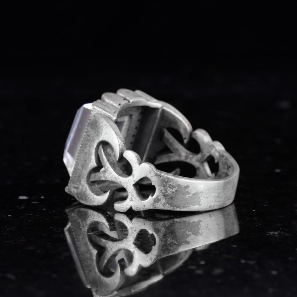 Silver Men's Ring Natural Crystal Stone Rectangular Shaped Men's Ring — 7