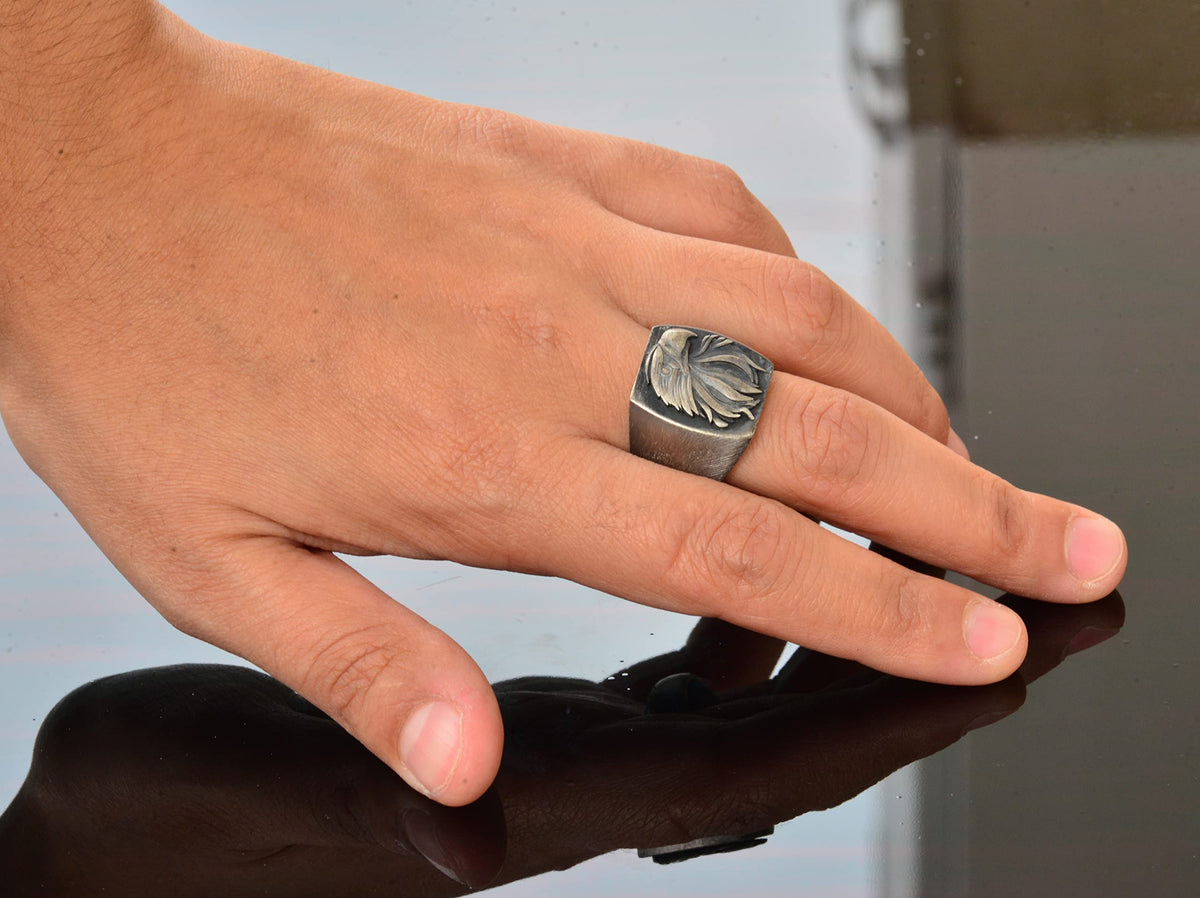 Handmade Eagle Head Ring, Silver Men's Ring - Symbol of Freedom and Strength — 6