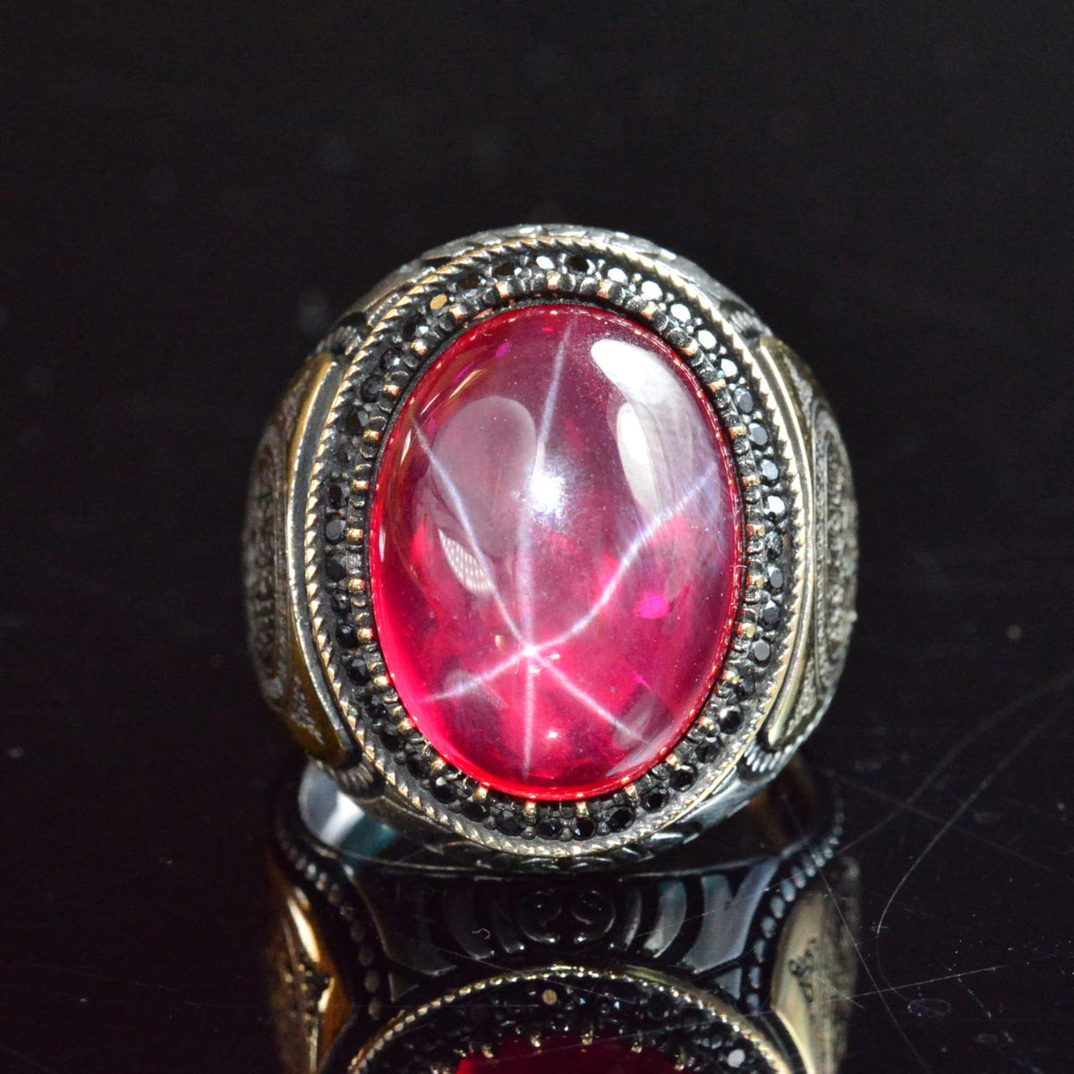 925 Sterling Silver Men's Ring - Star Ruby — 3