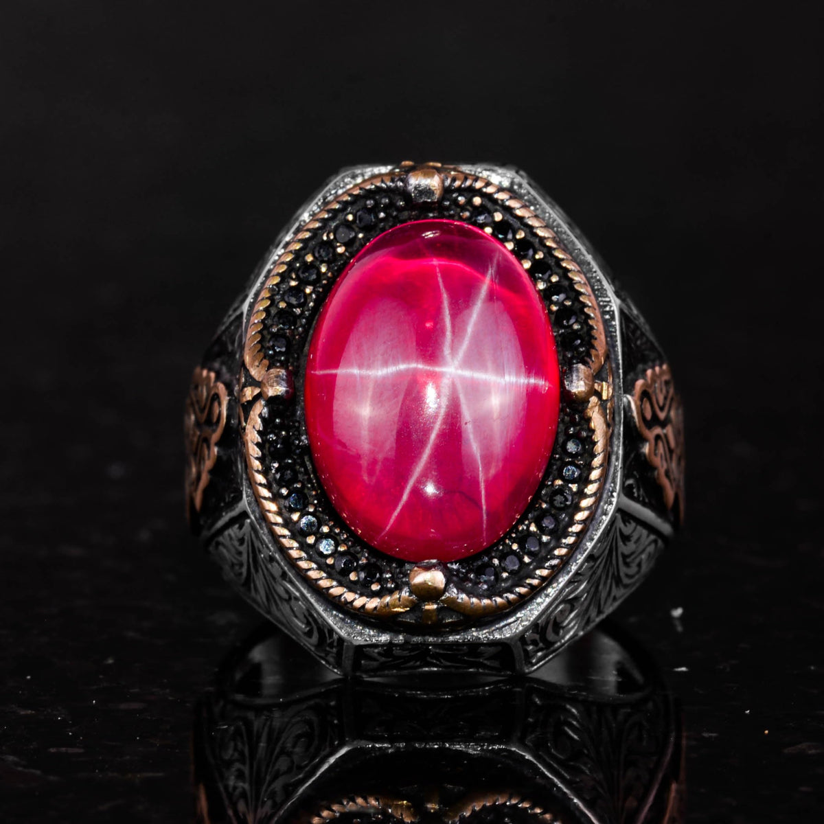 Natural Star Ruby Stone Ring - 925 Sterling Silver (Model-2) — 4