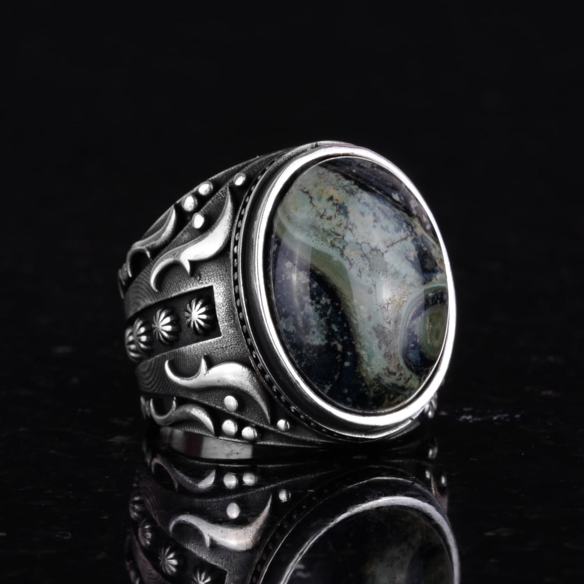Natural Green Eye Stone Ring (Model-2) — 5