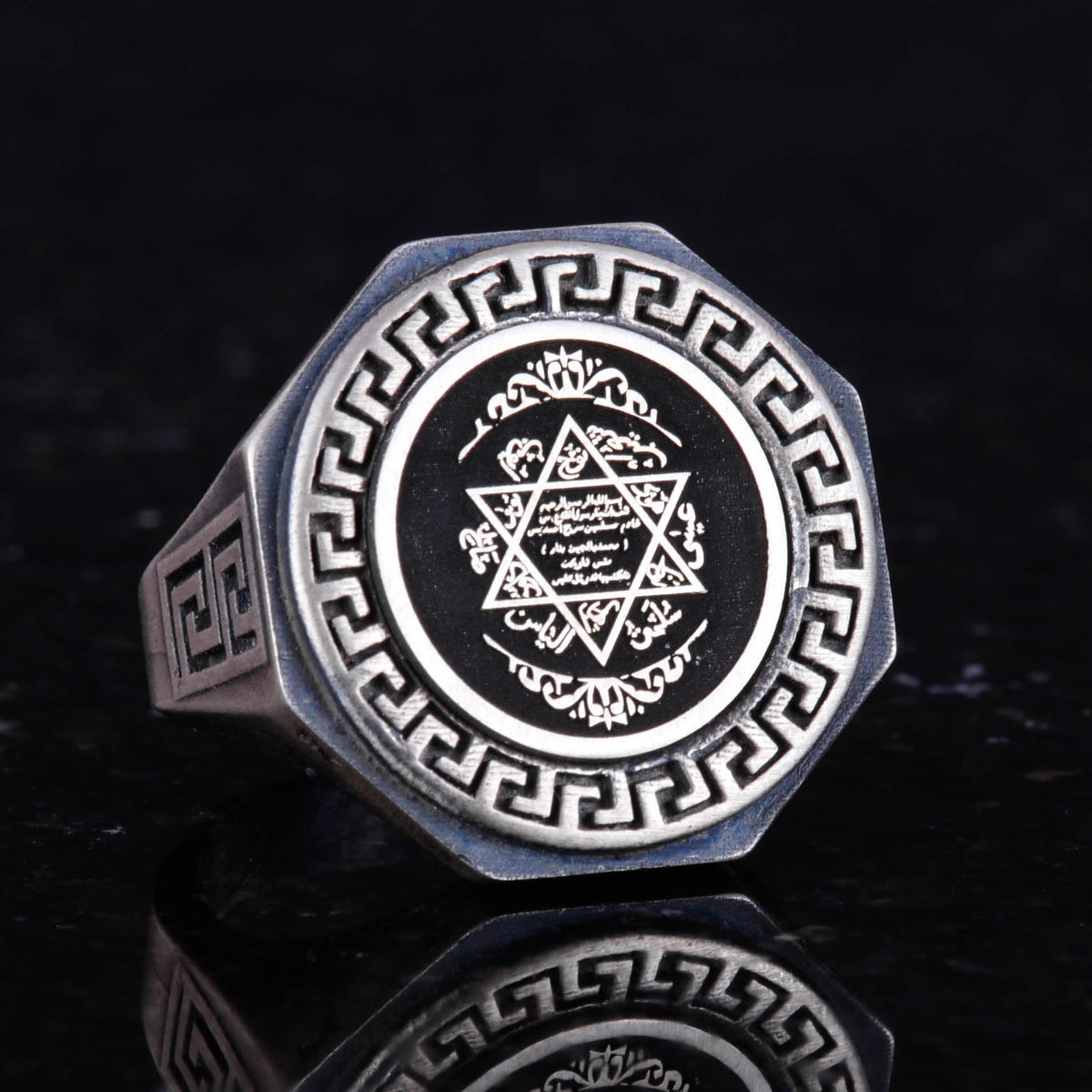925 Sterling Silver Ring - Greek Key Pattern Men's Ring — 5