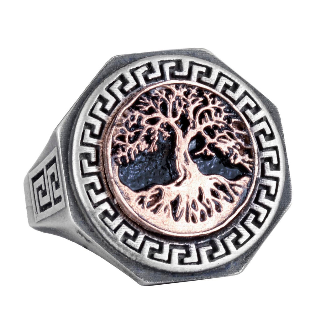925 Sterling Silver Ring - Greek Key Design Men's Ring - Handmade Ring (Tree of Life)