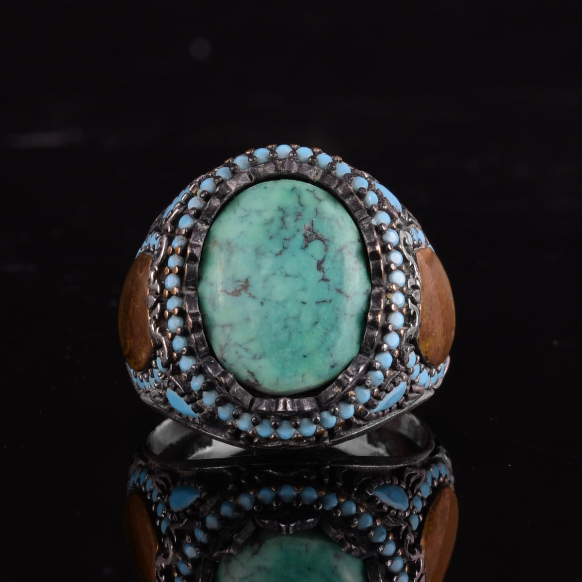 KAMBO Genuine Natural Arizona Turquoise Stone – 925 Sterling Silver Statement Ring – Handmade Men's Jewelry (Style-13) — 4