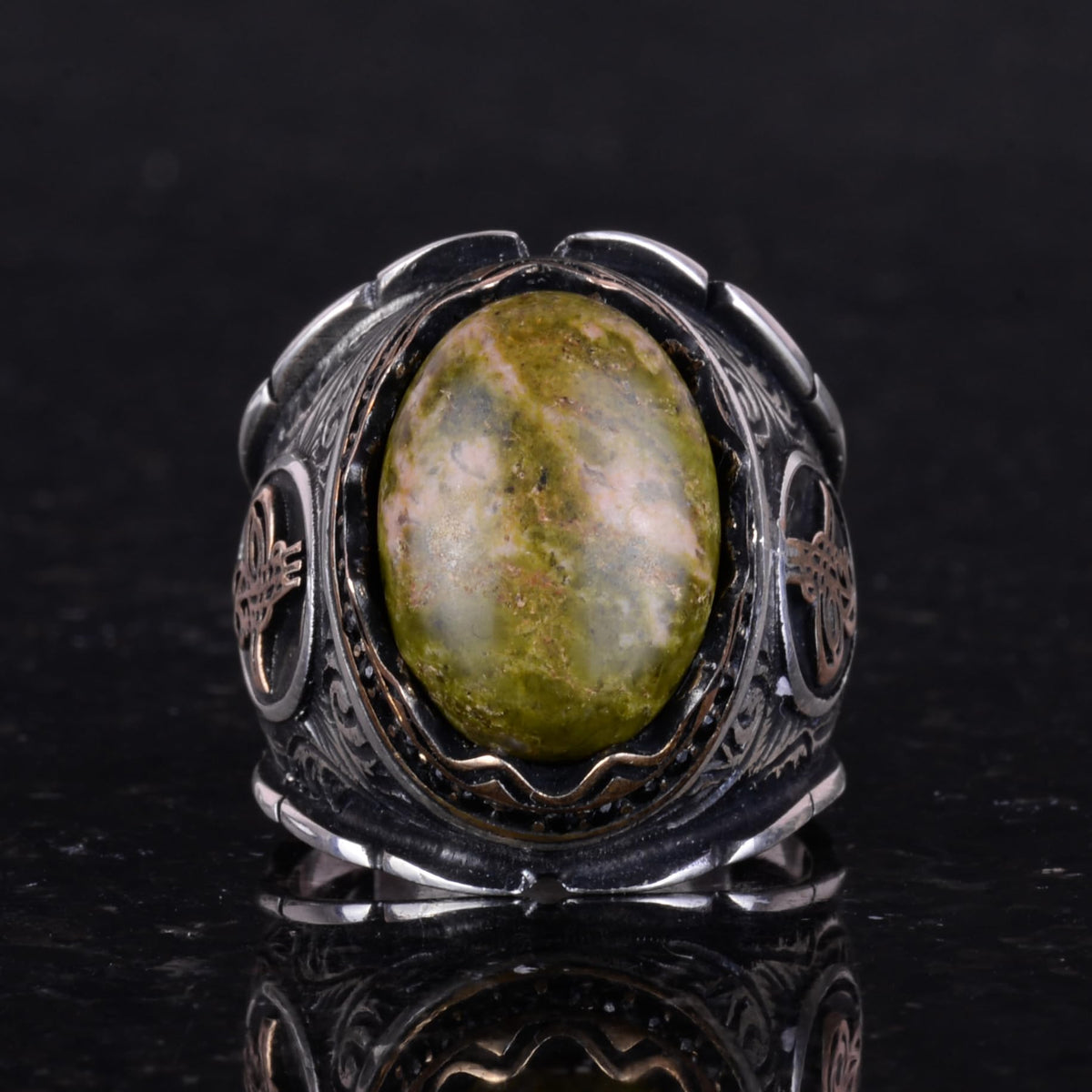 Natural Unakite Stone Ring - Handmade 925 Sterling Silver Men's Ring — 3