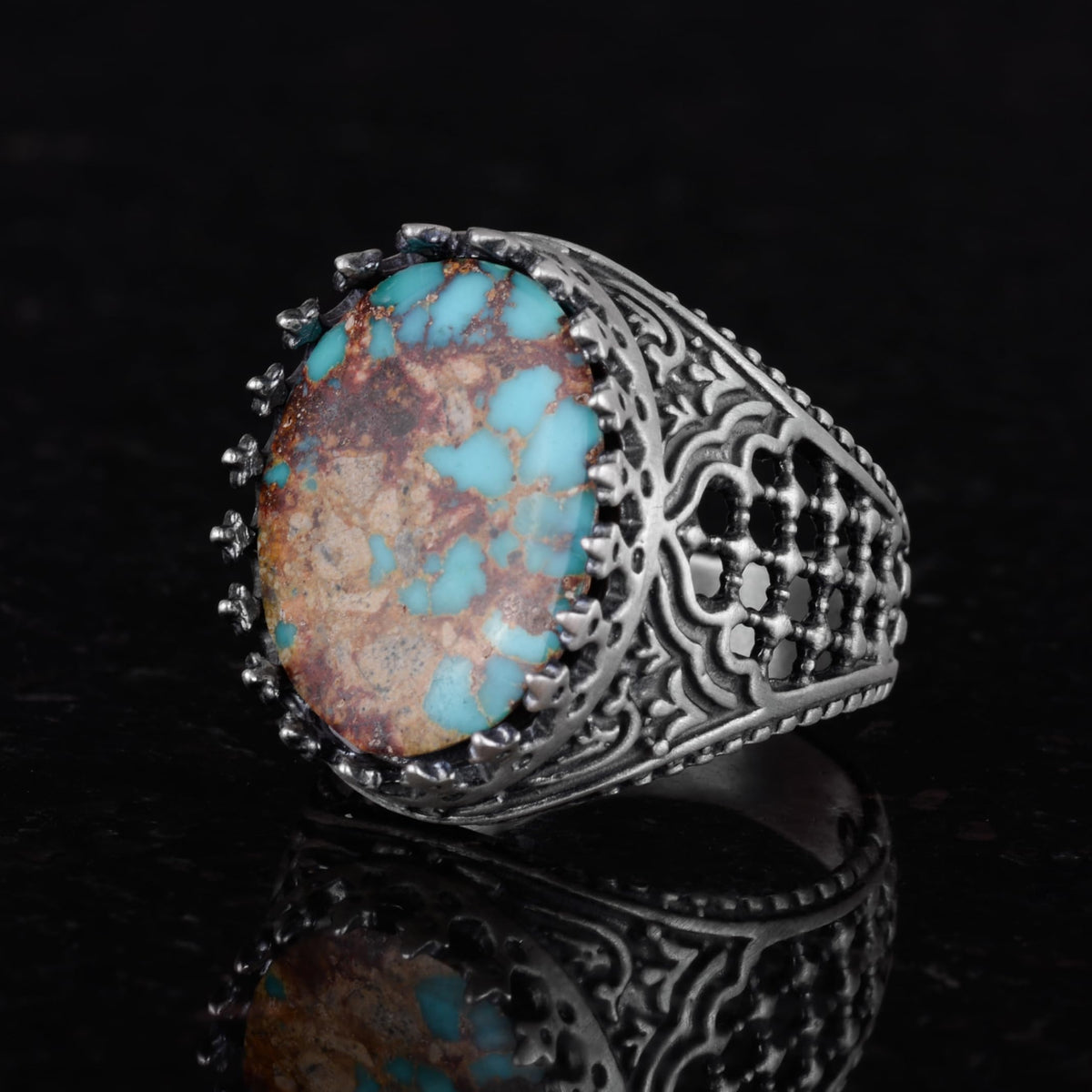 Sultan Ring - Natural Turquoise Stone 925 Sterling Silver Ring — 4