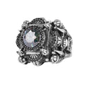 KAMBO Large Natural Stone Men's Ring 925 Sterling Silver – Handmade Statement Ring Inspired by Islamic Mosque (Mozanite-1)