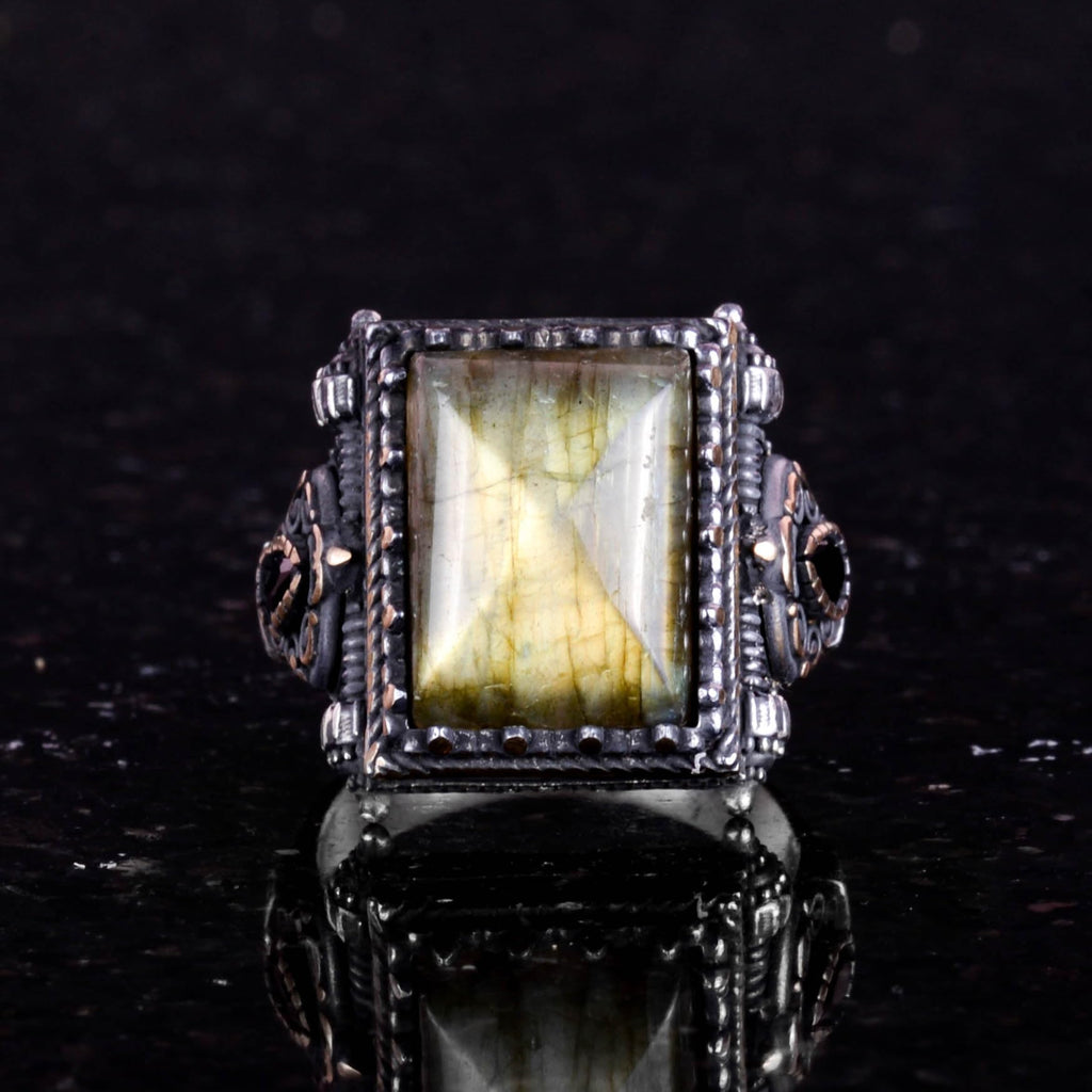 Kambo Natural Gemstone Ring - 925 Sterling Solid Silver Men's Ring with Labradorite — 4