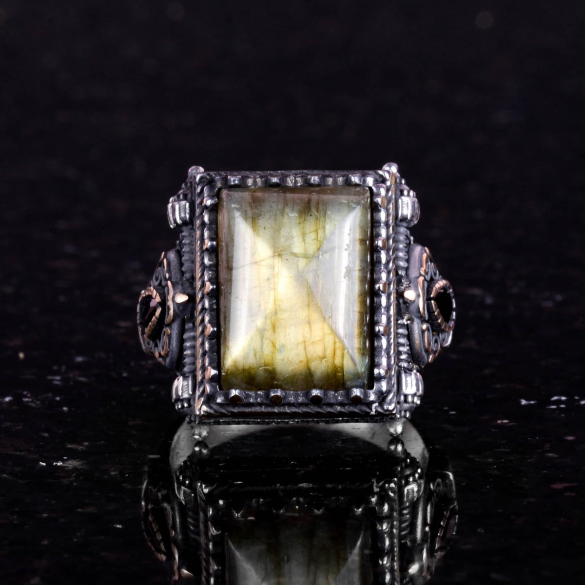 Kambo Natural Gemstone Ring - 925 Sterling Solid Silver Men's Ring with Labradorite — 4