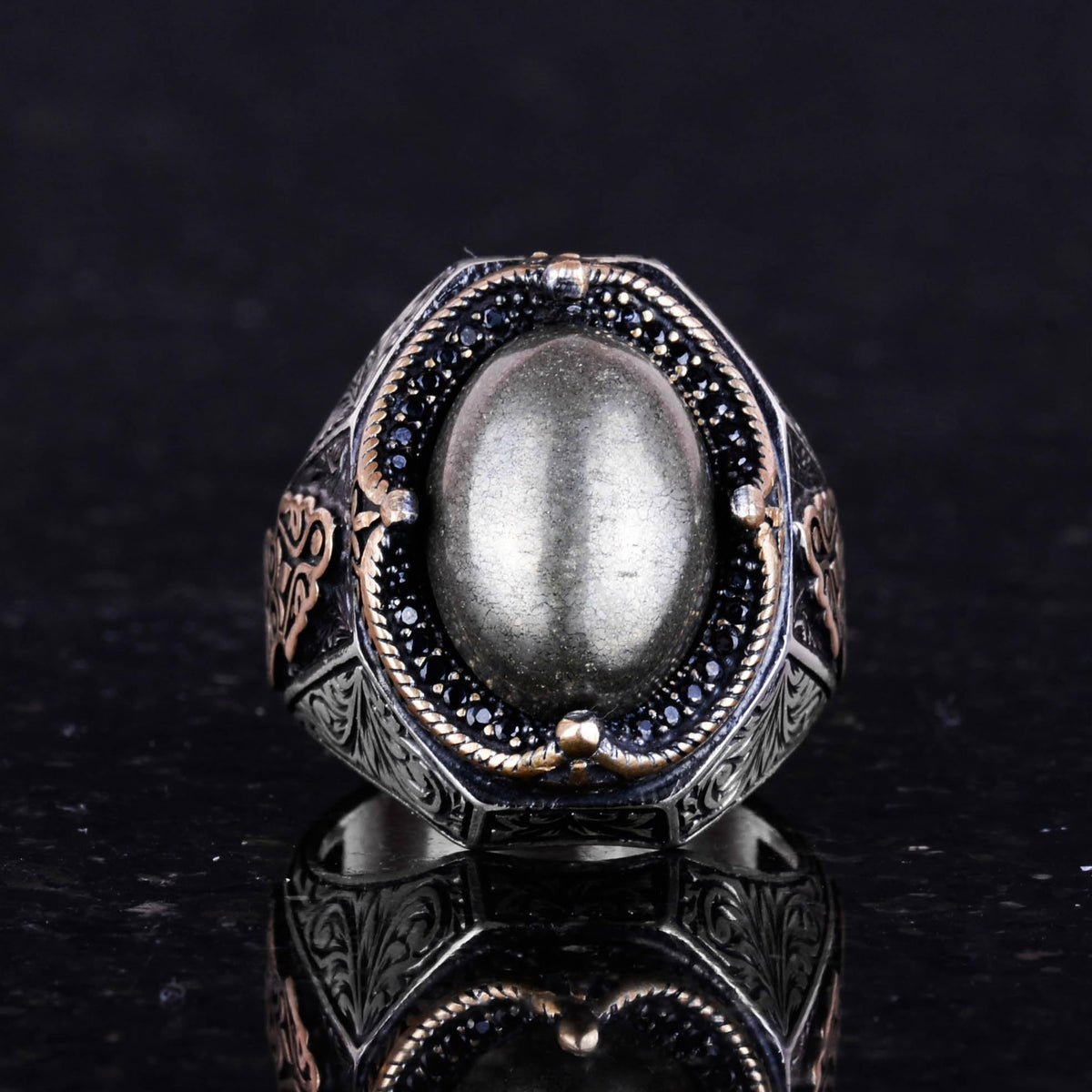 925 Sterling Silver Men's Ring - Handmade Pyrite Stone Ring, Abundance Manifestation Design — 3