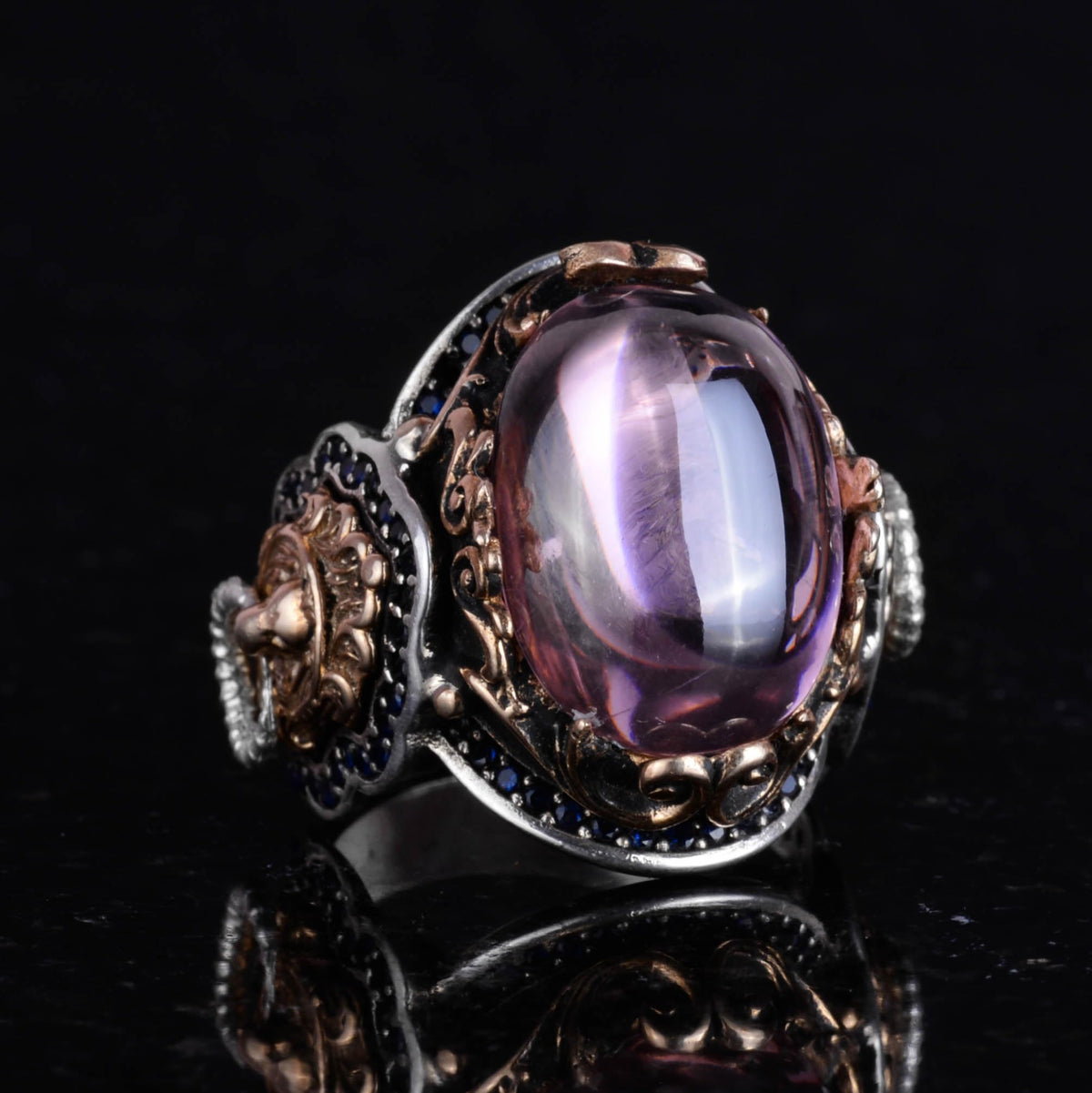 Kambo Synthetic Pink Topaz Lion Ring - 925 Sterling Silver Men's Ring — 5