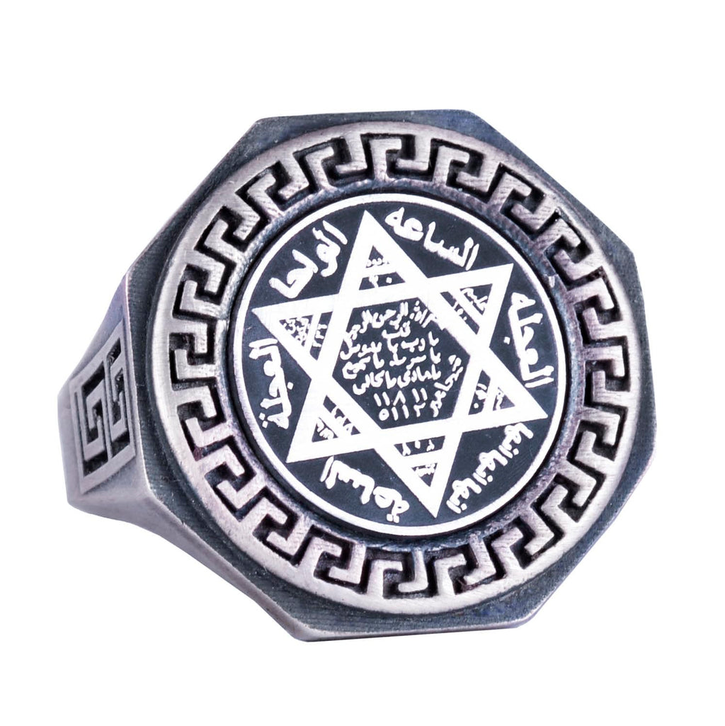 Seal of Solomon 925 Sterling Silver Ring - Greek Key Design Men's Ring - Handmade Ring