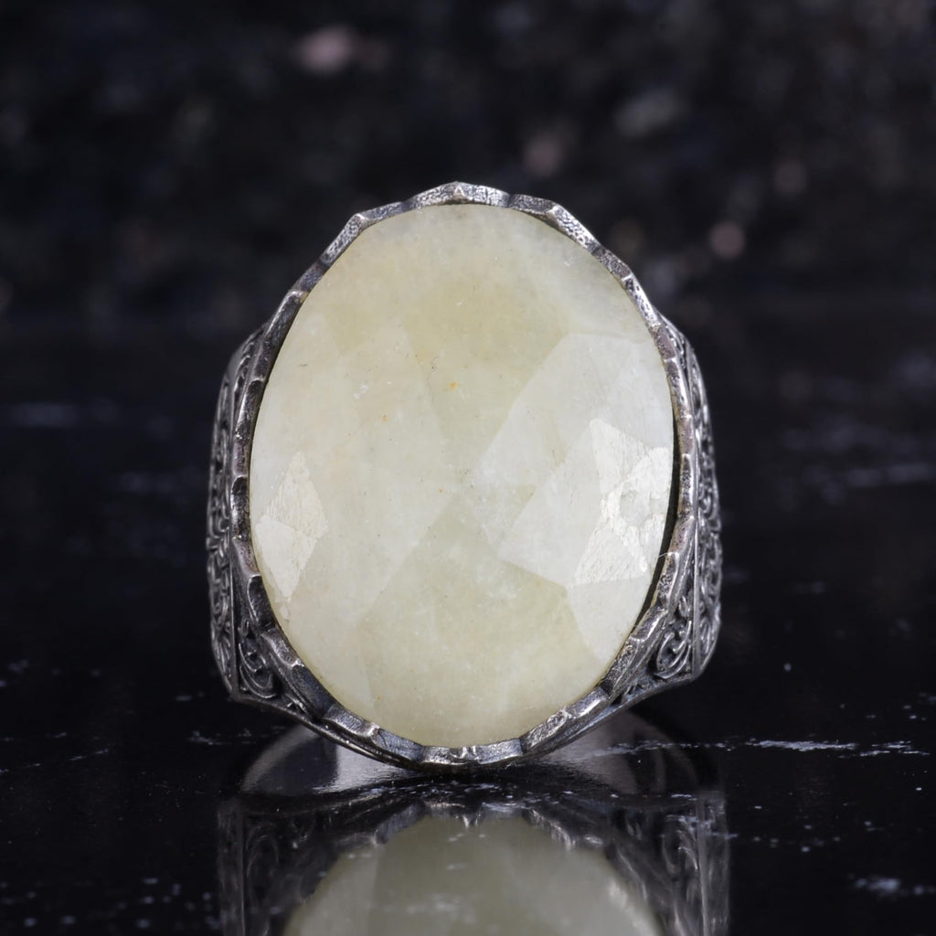 KAMBO Yellow Sapphire Stone Men's Ring 925 Sterling Silver – Oval Cabochon Handmade Vintage Statement Ring — 4