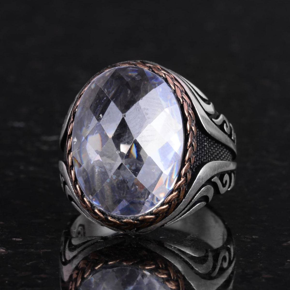 Kambo 925 Sterling Silver Men's Ring – Unique Handmade Ring with Synthetic Stone (Synthetic Crystal) — 6