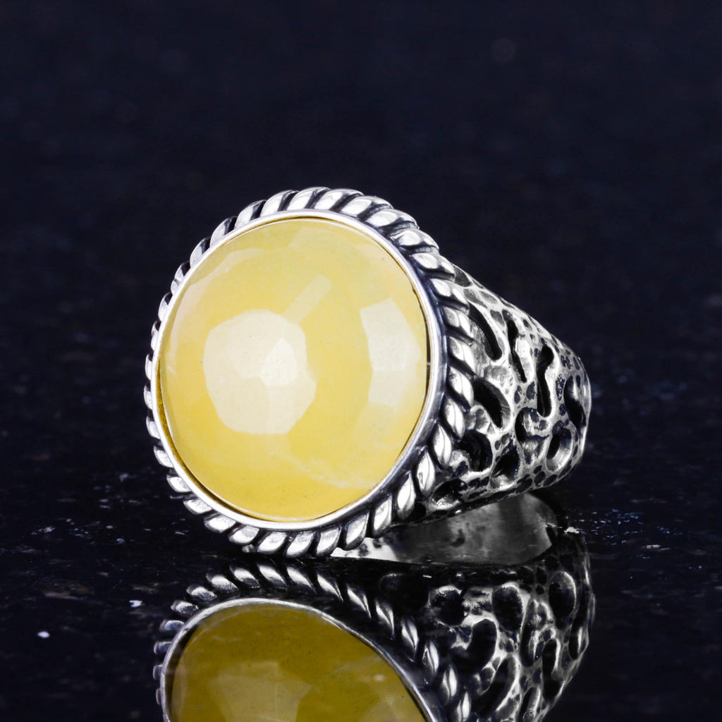 Natural Yellow Agate Stone 925 Sterling Silver Men's Ring — 4