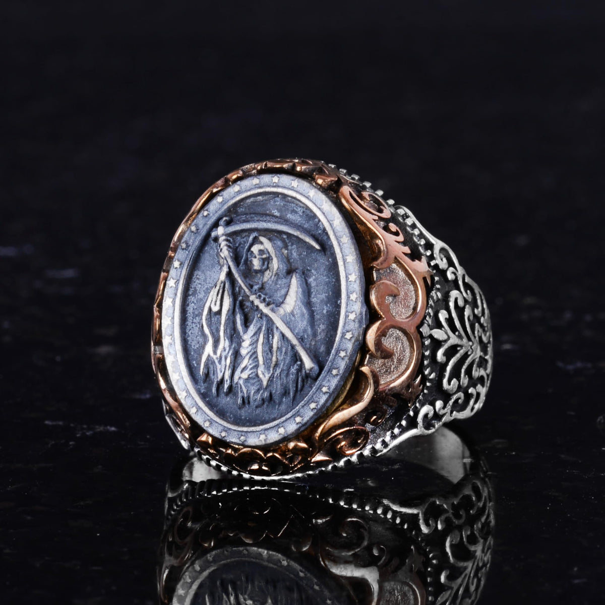 Kambo Grim Reaper Men's Ring - Skull Ring with Grim Reaper Design - 925 Sterling Silver — 6