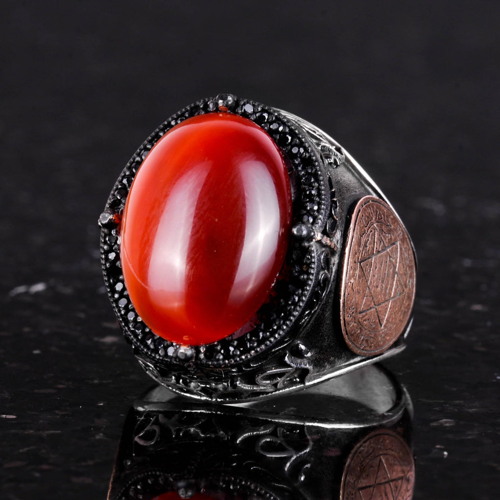 Natural Red Agate Stone Ring - 925 Sterling Silver Ring — 4