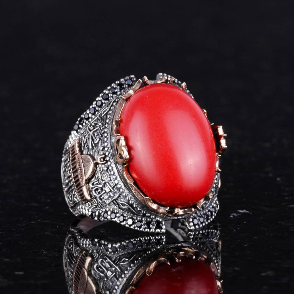 Red Coral Silver Ring - 925 Sterling Silver — 4