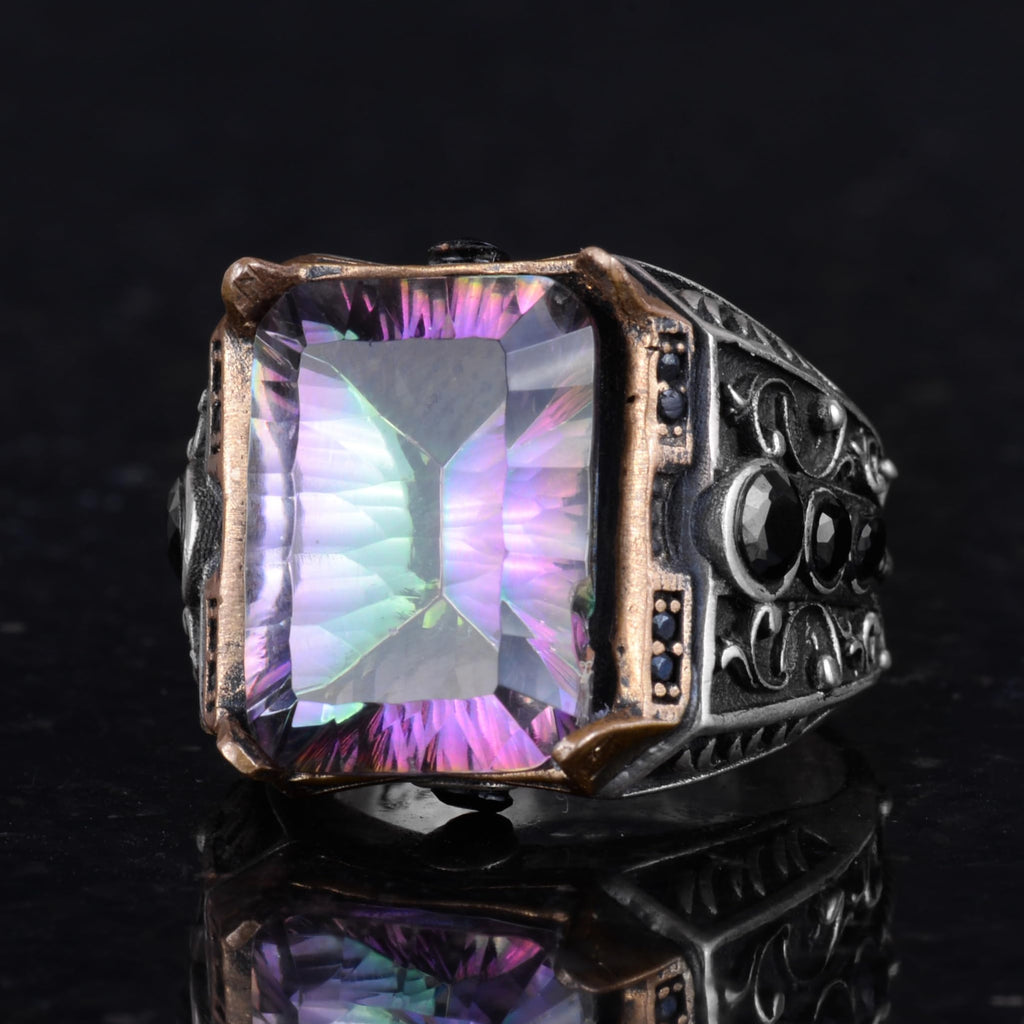 925 Sterling Silver Ring - Synthetic Stone Ring for Men - Handmade Ring — 6