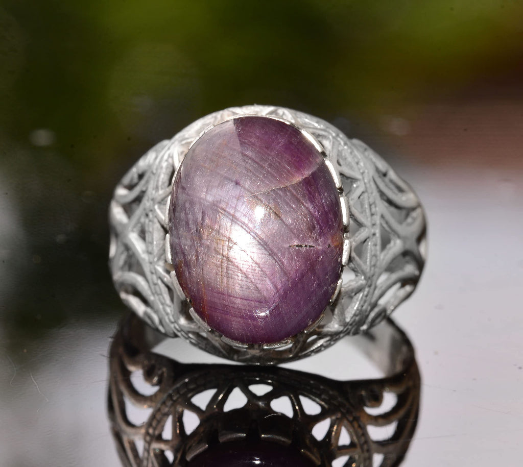 Natural Star Sapphire Stone Ring - 925 Sterling Silver Men's Ring — 5