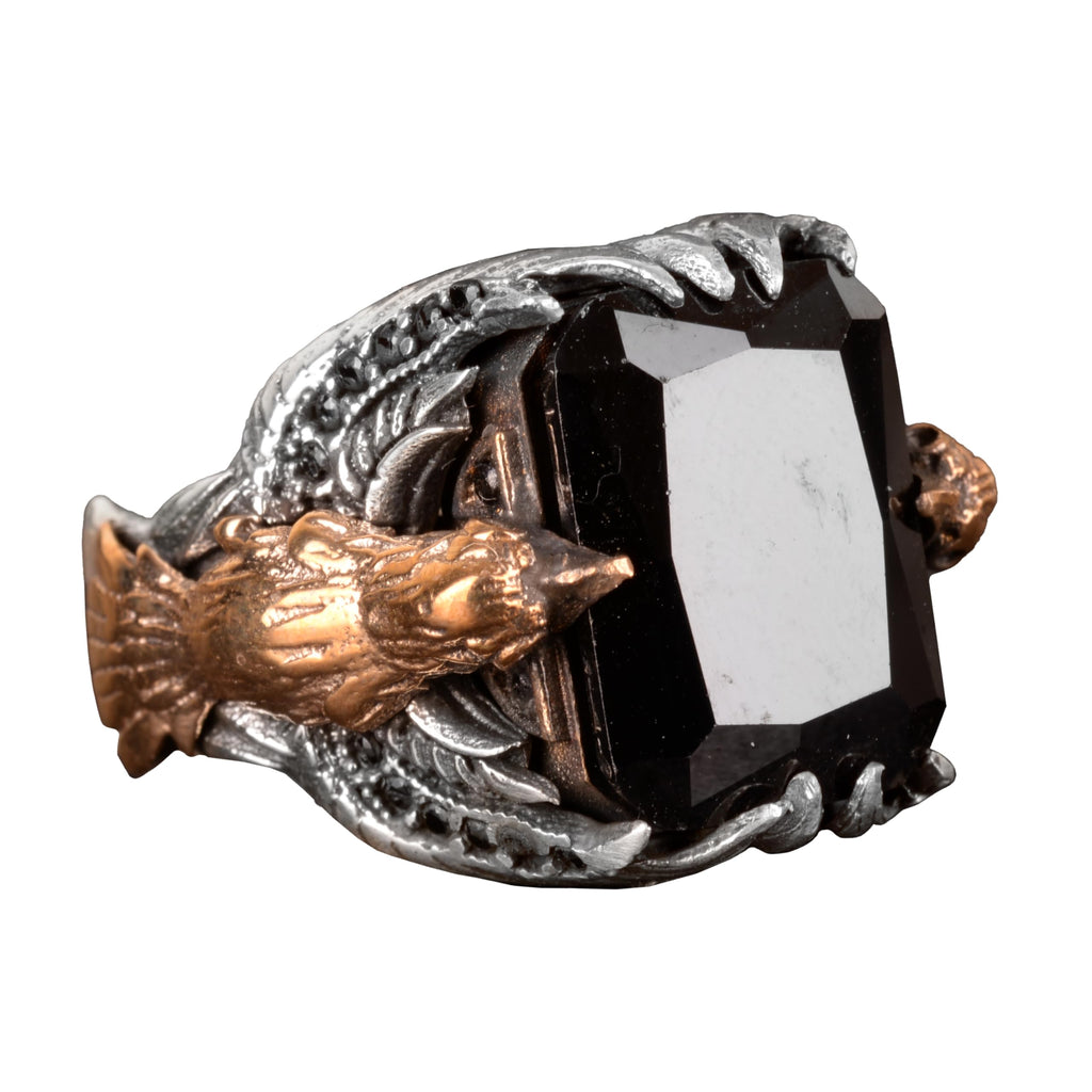 Natural Obsidian Stone Ring, 925 Sterling Silver Ring, Bird Ring