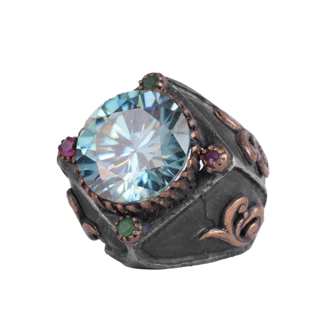 KAMBO Moissanite Stone Men's Ring 925 Sterling Silver – Handmade Luxury Statement Ring – Brilliant Cut Large Stone Jewelry