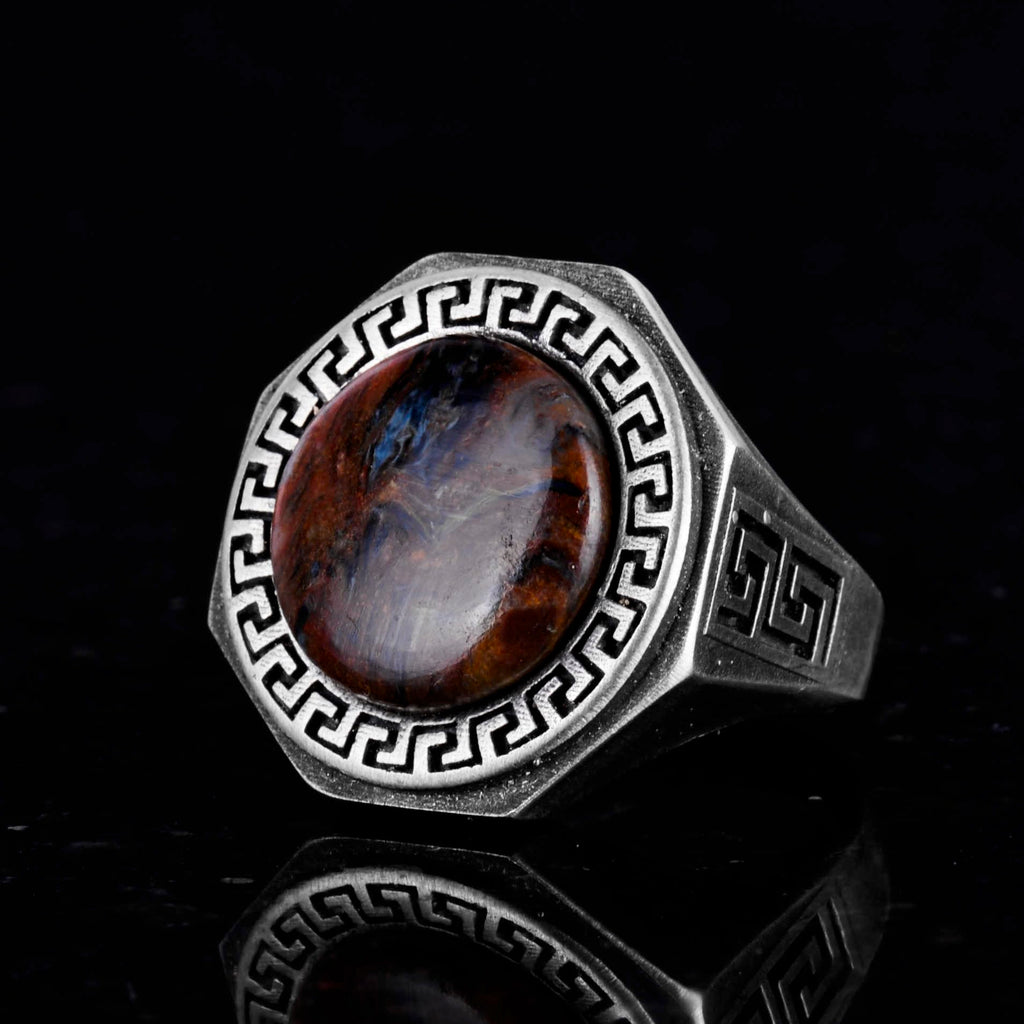 Natural Pietersite Stone Ring - 925 Sterling Silver Handmade Men's Ring — 6