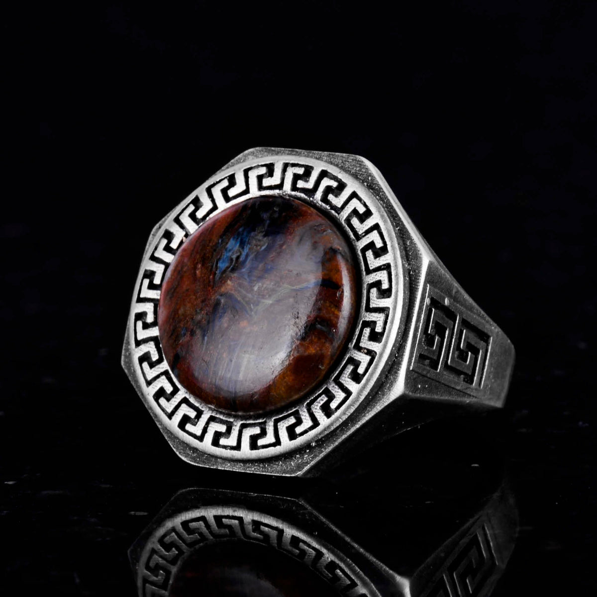 Natural Pietersite Stone Ring - 925 Sterling Silver Handmade Men's Ring — 6