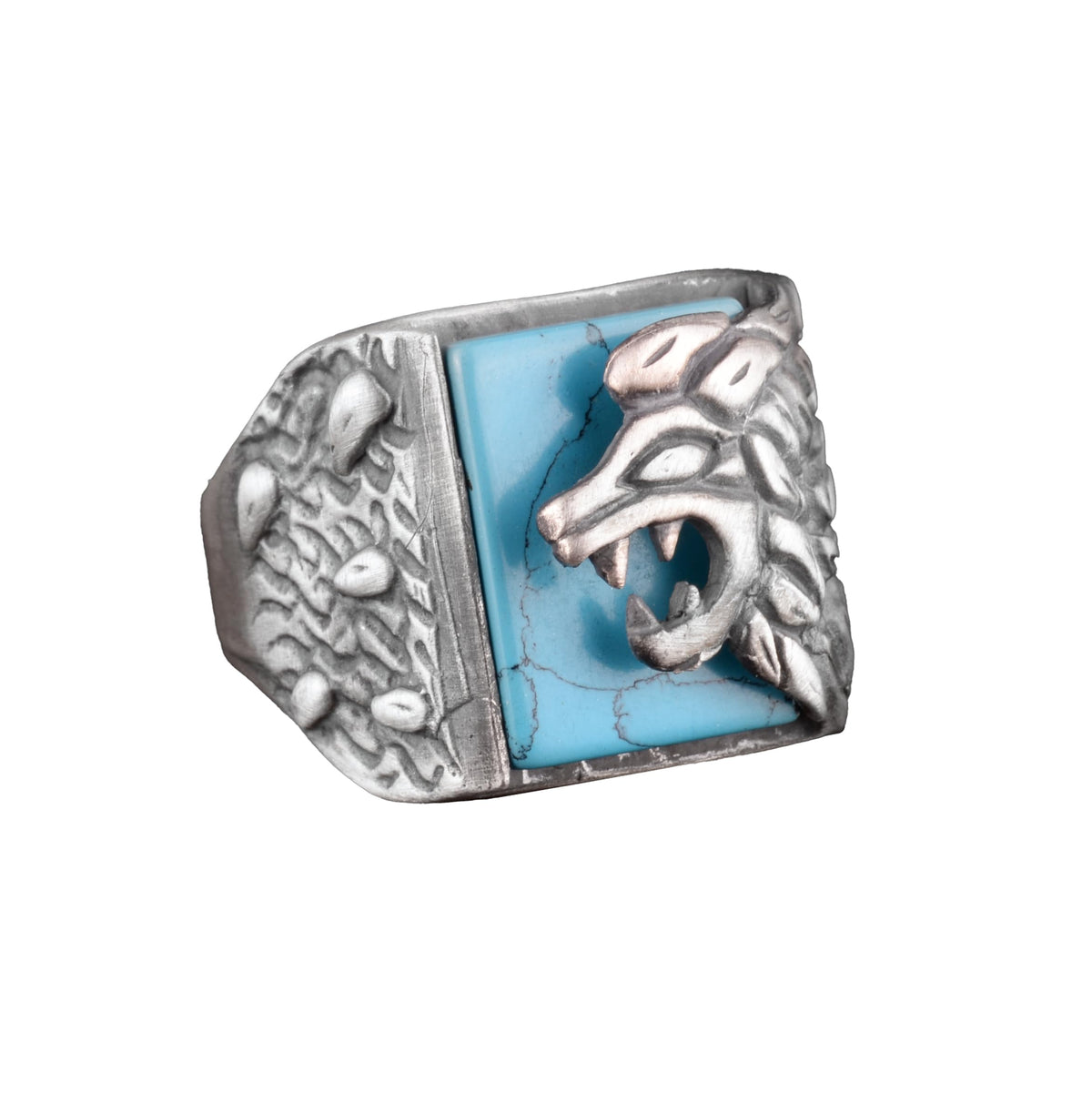 925 Sterling Silver Lion Ring - Turquoise Stone